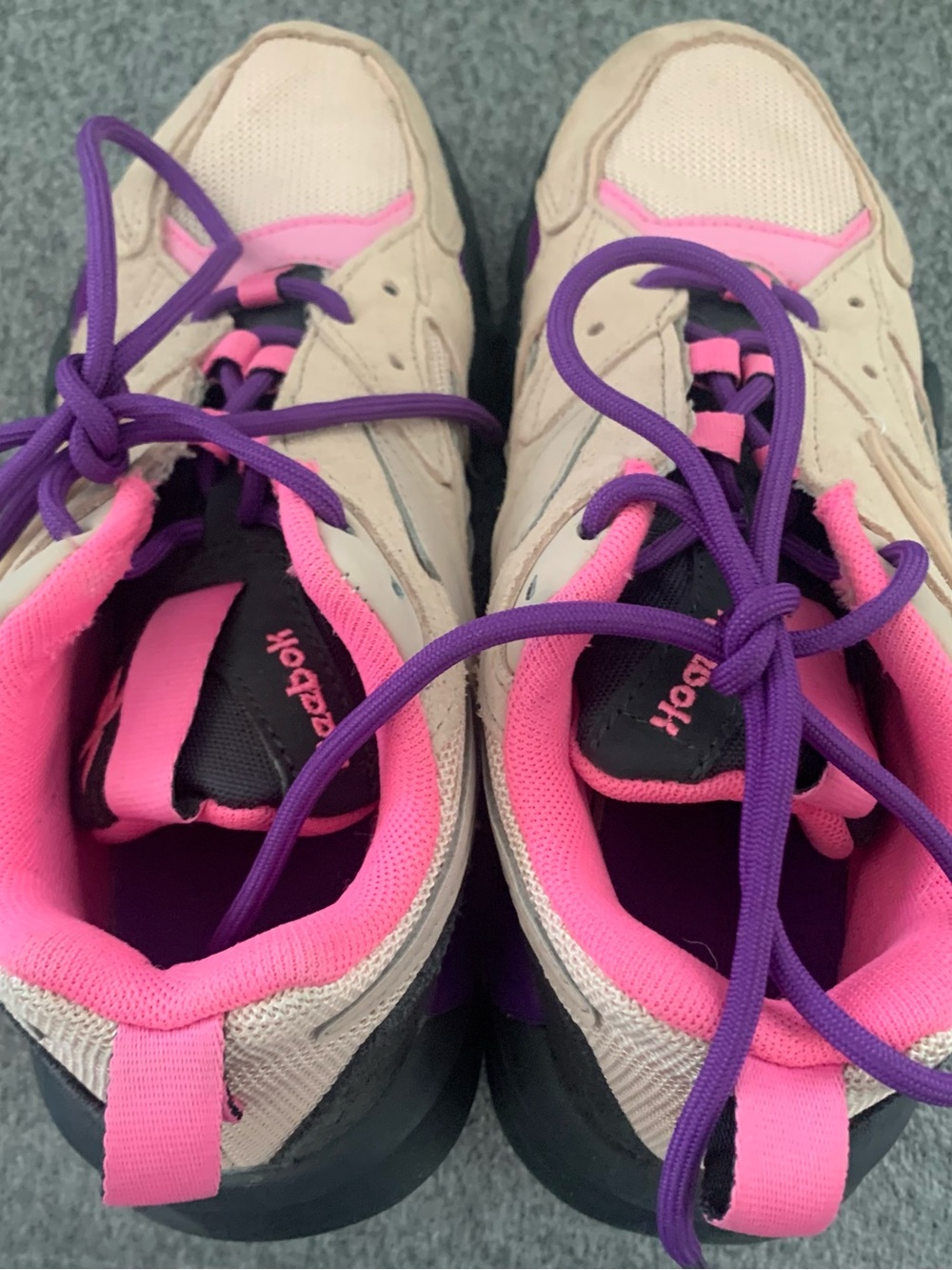 Reebok Women's Cream mix trail Sneakers with Pink Collar & Purple Laces